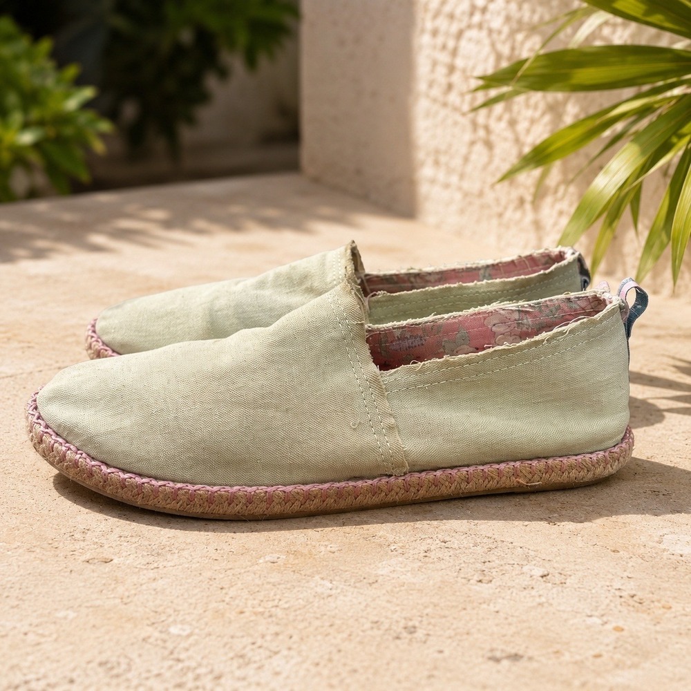 Vionic Beach Laguna Sage Green Canvas Espadrille Slip On Shoes Women 11 Floral